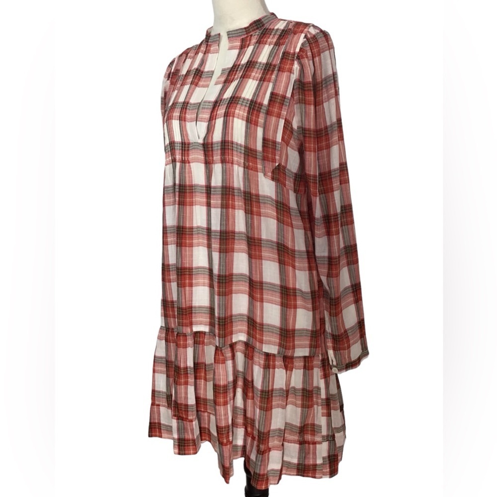 Sundays Jacques Long Sleeve Plaid Dress Pintuck Boho Dress NEW - Picture 7 of 15